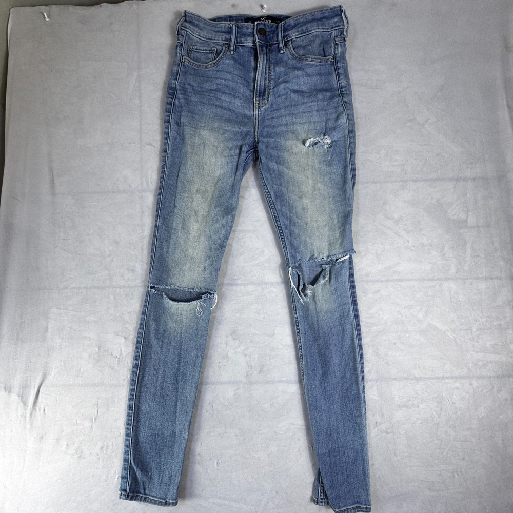 Hollister Womens Skinny Jeans Blue Denim High Rise Distressed Whisker 3R W26 L30